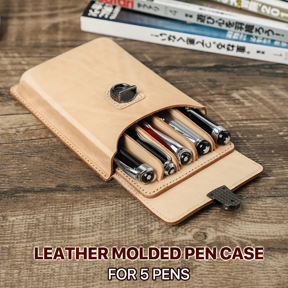 Handmade Genuine Leather 3/5 Slots Pen Case for Men Women Pen Box Retro Pencilcase Storage Stationery Office School Pouch