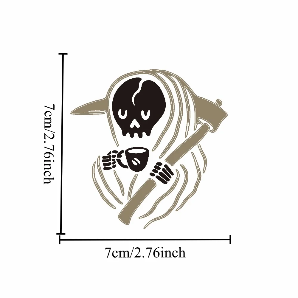 1PC Grim Reaper Drinking Coffee Gothic Waterproof Vinyl Decal for Laptop Water Bottle Mug Glass Decor