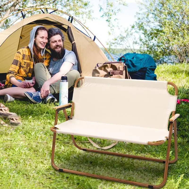 2 Person Folding Chair Foldable Loveseat Rustproof Double Seat Strong Load-Bearing Reclining Patio Chairs For Hiking Picnic