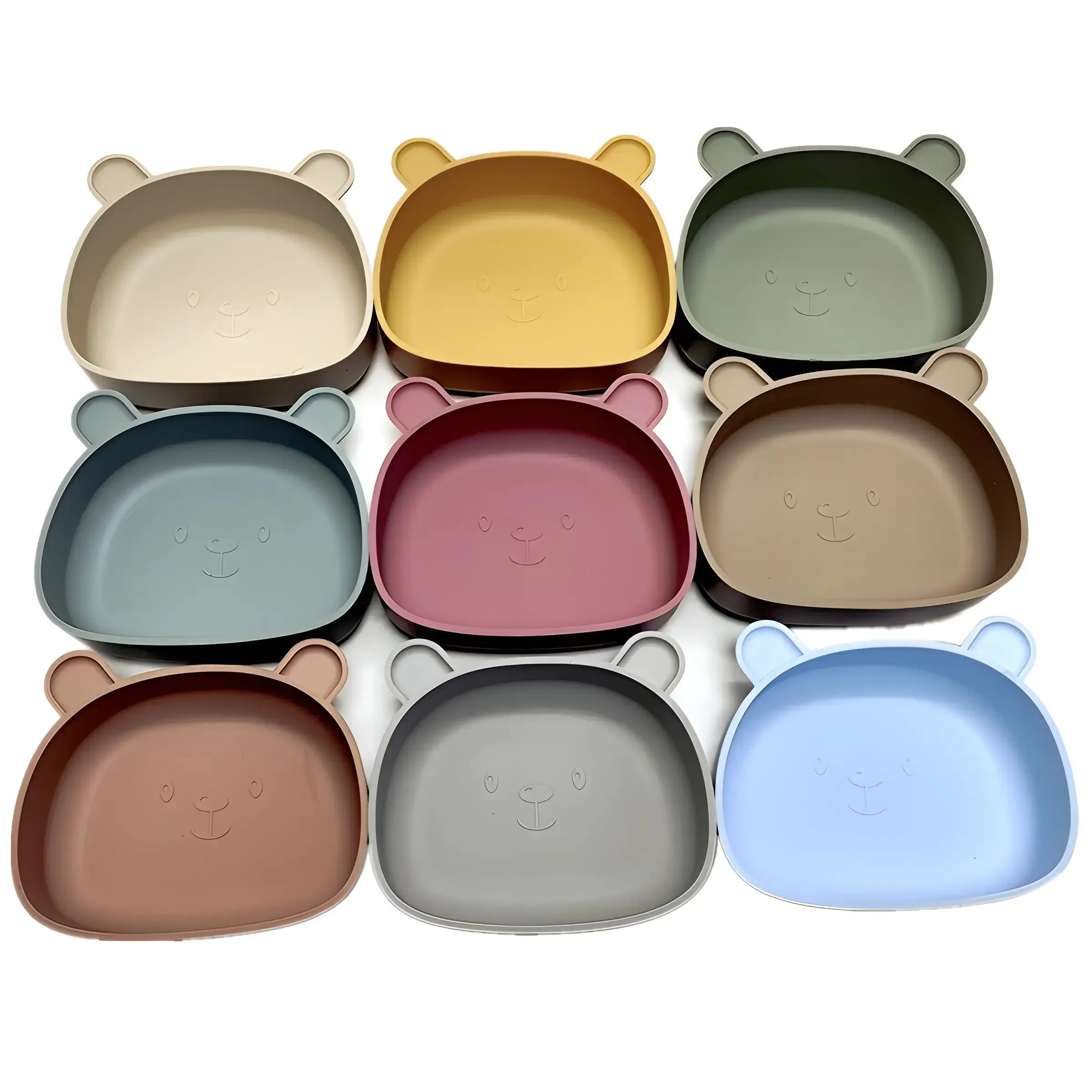 Children\'s silicone dinner plate baby auxiliary bowl suction cup bear cartoon dinner plate fall-proof anti-scald tableware