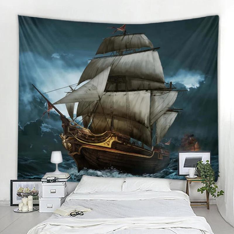 3D sailboat seascape background tapestry mandala boho hippie wall decoration tapestry home background decorative tapestry