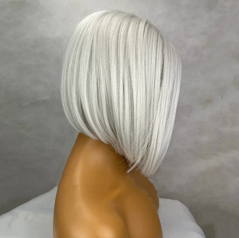 Heat Safe Synthetic Hair Ash White and Middle Part Wig Lowlights13 by 4 Lace Frontal Wig Multiple Parting Option- Realistic Wig