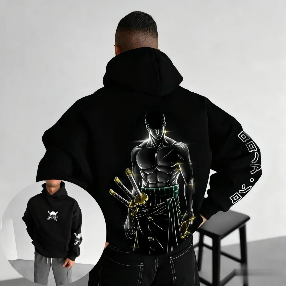 

One Piece Zoro Hoodie Anime Unisex Vintage Oversized Sweatshirt Streetwear Autumn Winter Casual Fitness Long Sleeve New Y2k