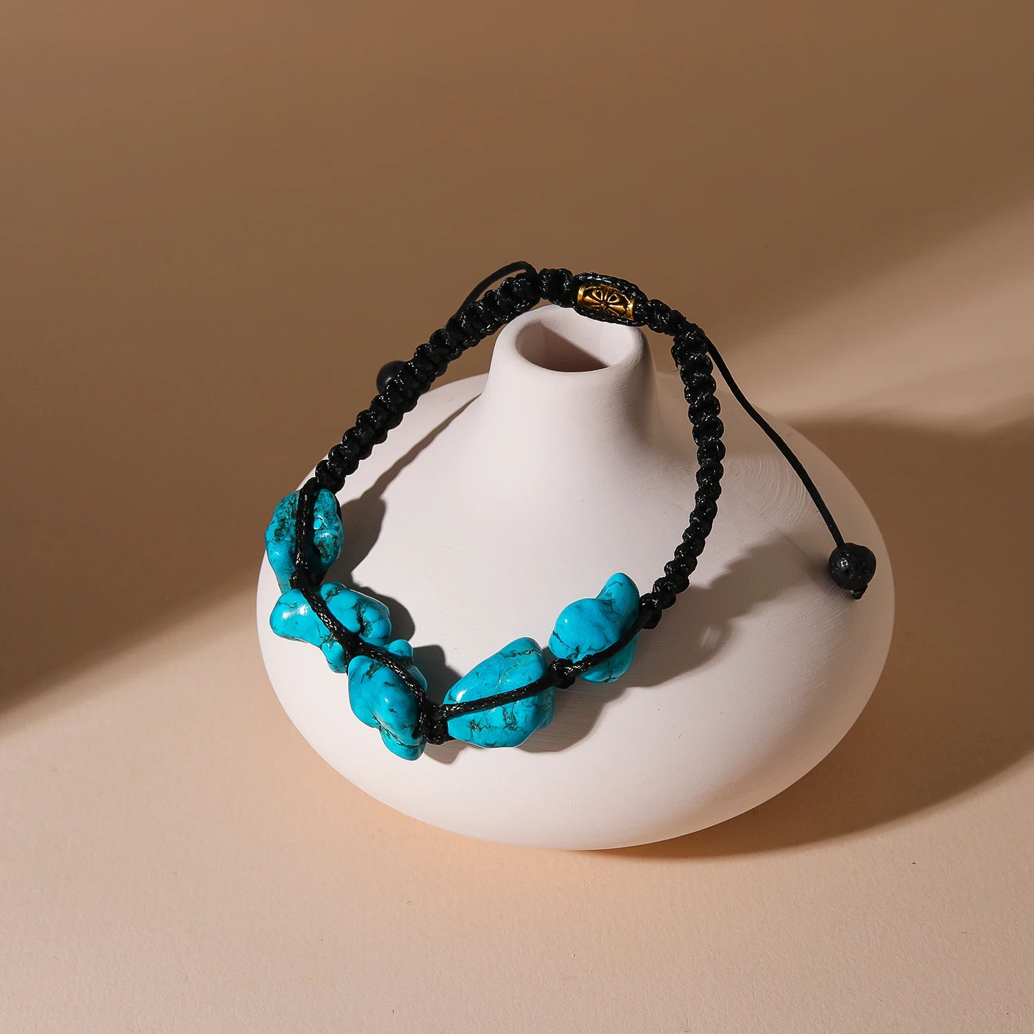 

Trendy Vintage Natural Blue Turquoise Gemstone Bracelet Cotton Wax Thread Woven Jewelry for Wedding Anniversary Party