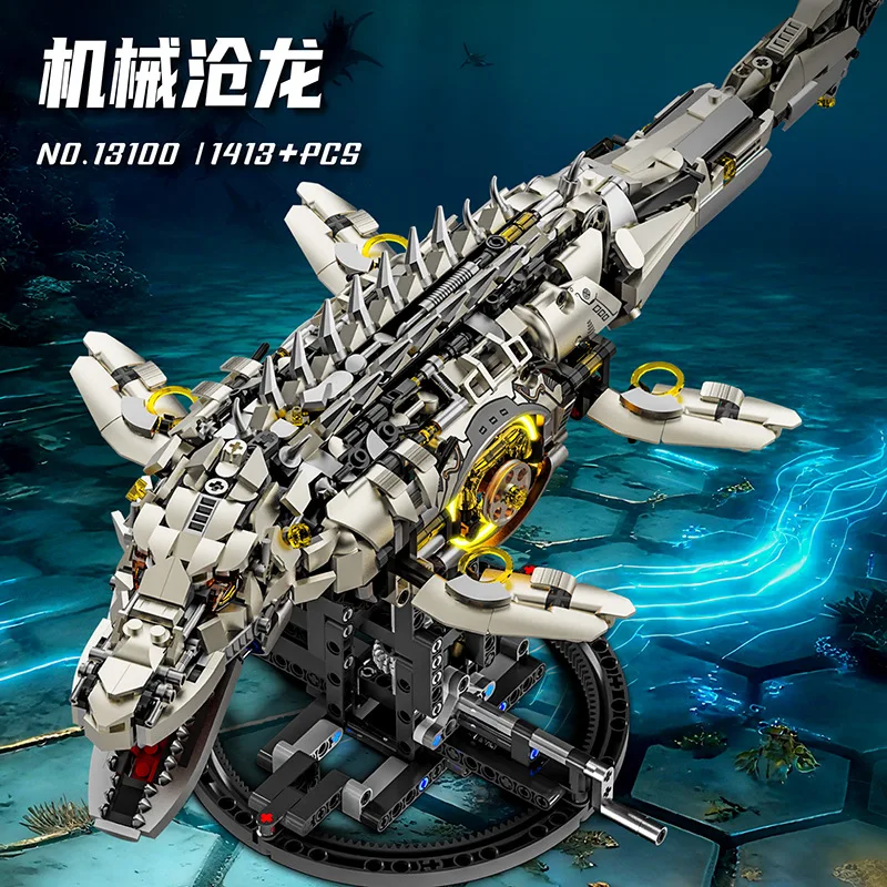 1413pcs Mechanical Dragon Building Blocks Set Vintage Glowing Educational Dinosaur Toy for Boys 13100 MOC Smart Play Gift