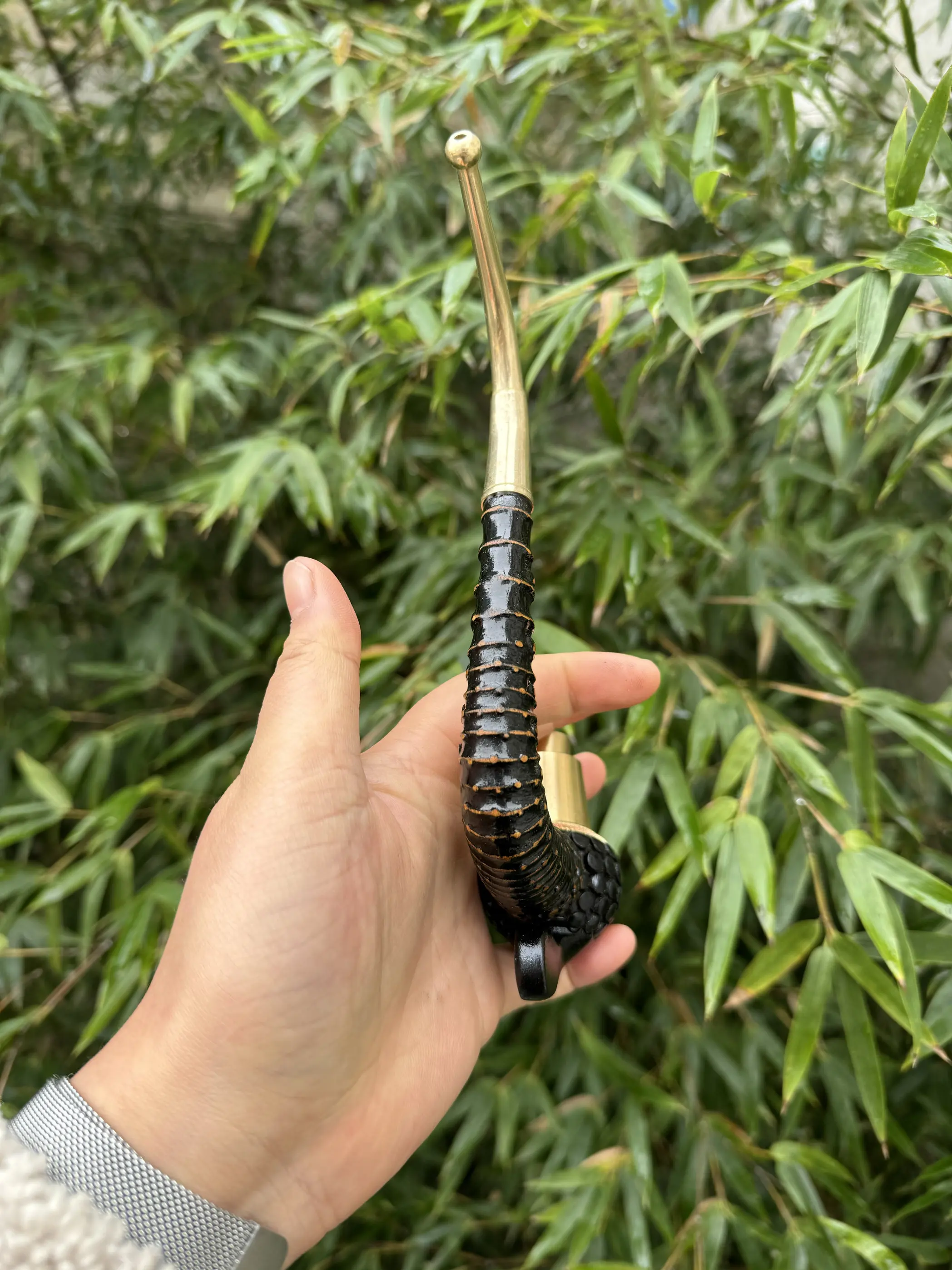 Non-Native Coloring Guizhou Imitation Bamboo Carving Coloring Pipo Old-Fashioned One-Bend Tobacco Pipe Leaf Pipe