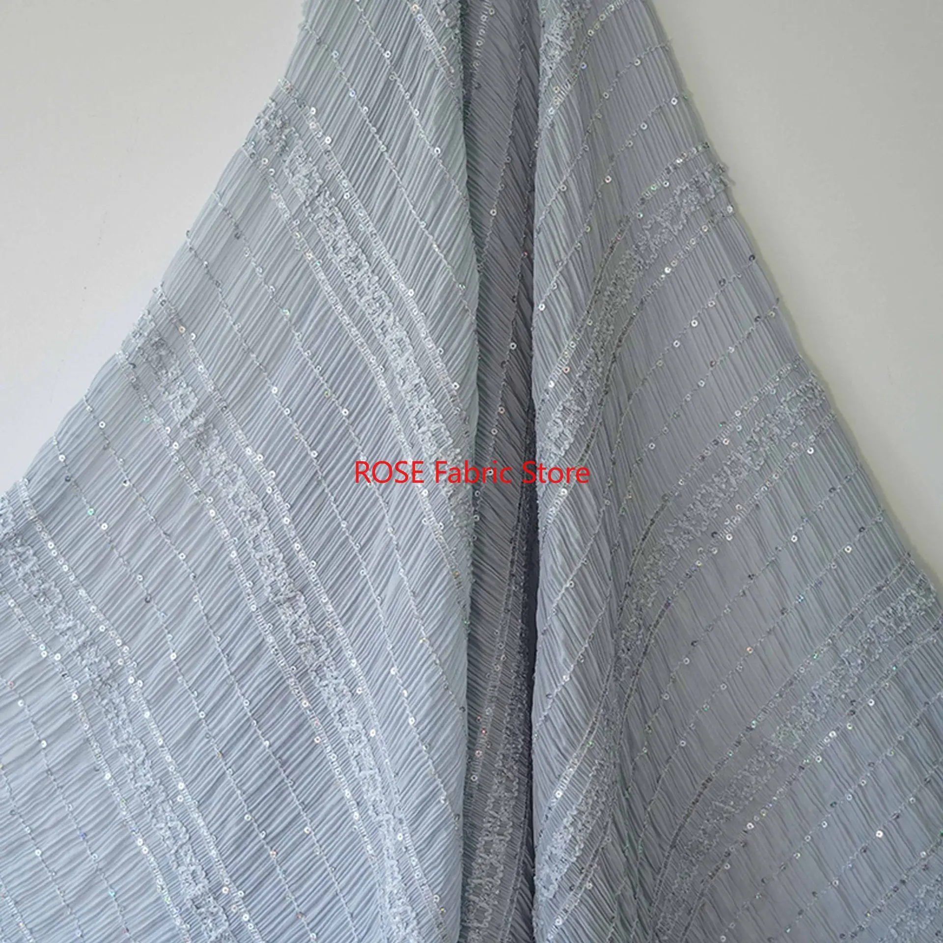 Haft cekinowy Miękka plisowana tkanina szyfonowa, koronkowa tkanina w paski do sukni ślubnej, sukienki Cupcake, sukienki imprezowej, koronkowego topu