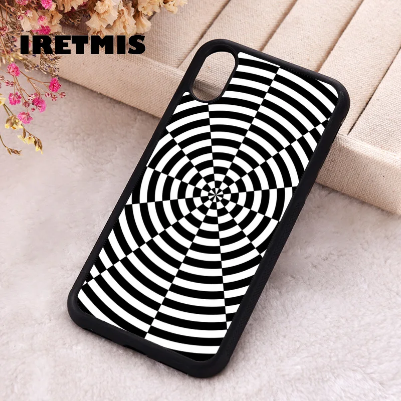 Iretmis 5 5S SE 2020 Phone Cover Case for iPhone 6 6S 7 8 Plus X Xs XR 11 12 13 MINI 14 Pro Max Silicone Black & White Radiation