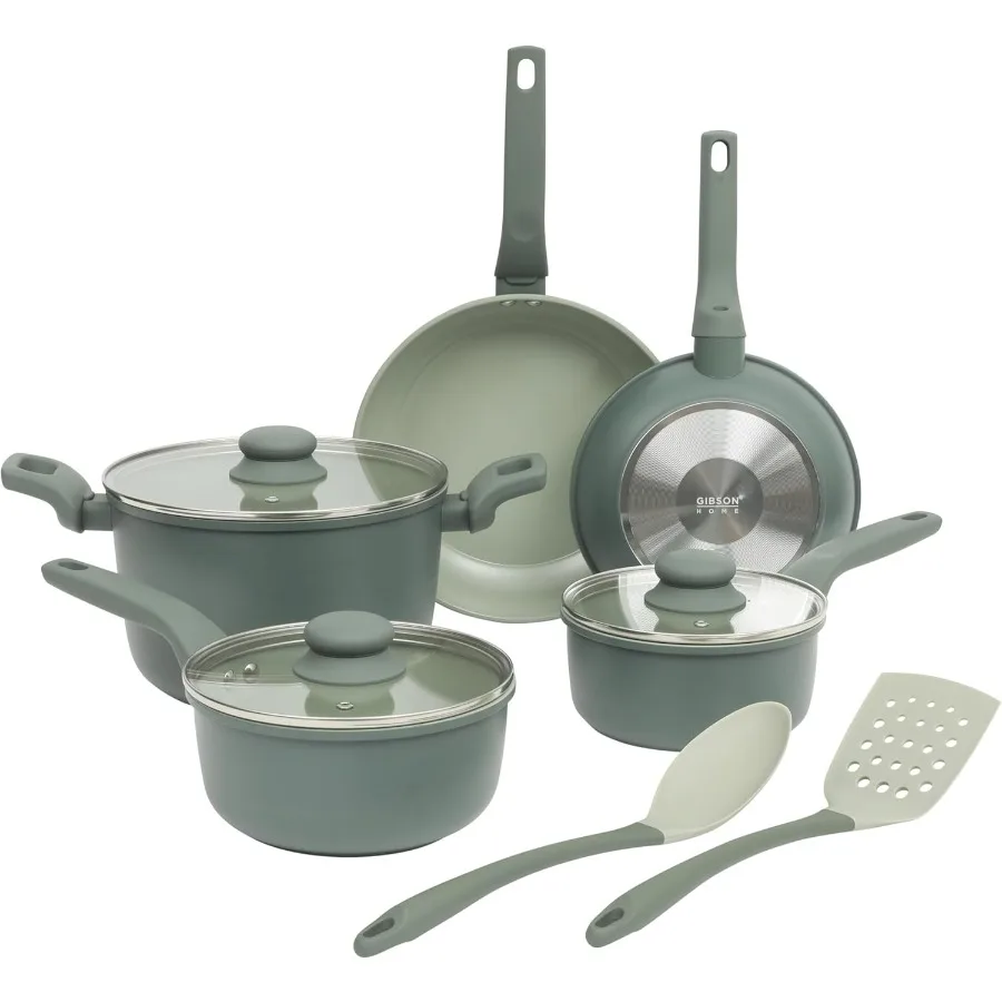 

Barnsdall 10 Piece Premium PFA Free Ceramic Nonstick Pots and Pans Aluminum Induction Cookware Set W/Kitchen Tools - Sage Green/