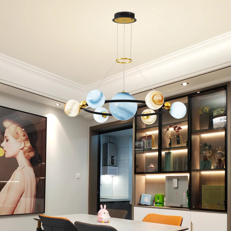 Space Planet Light Chandelier Children's Room Bedroom Blue Boy Girl Room Star Pendant Lamp Modern