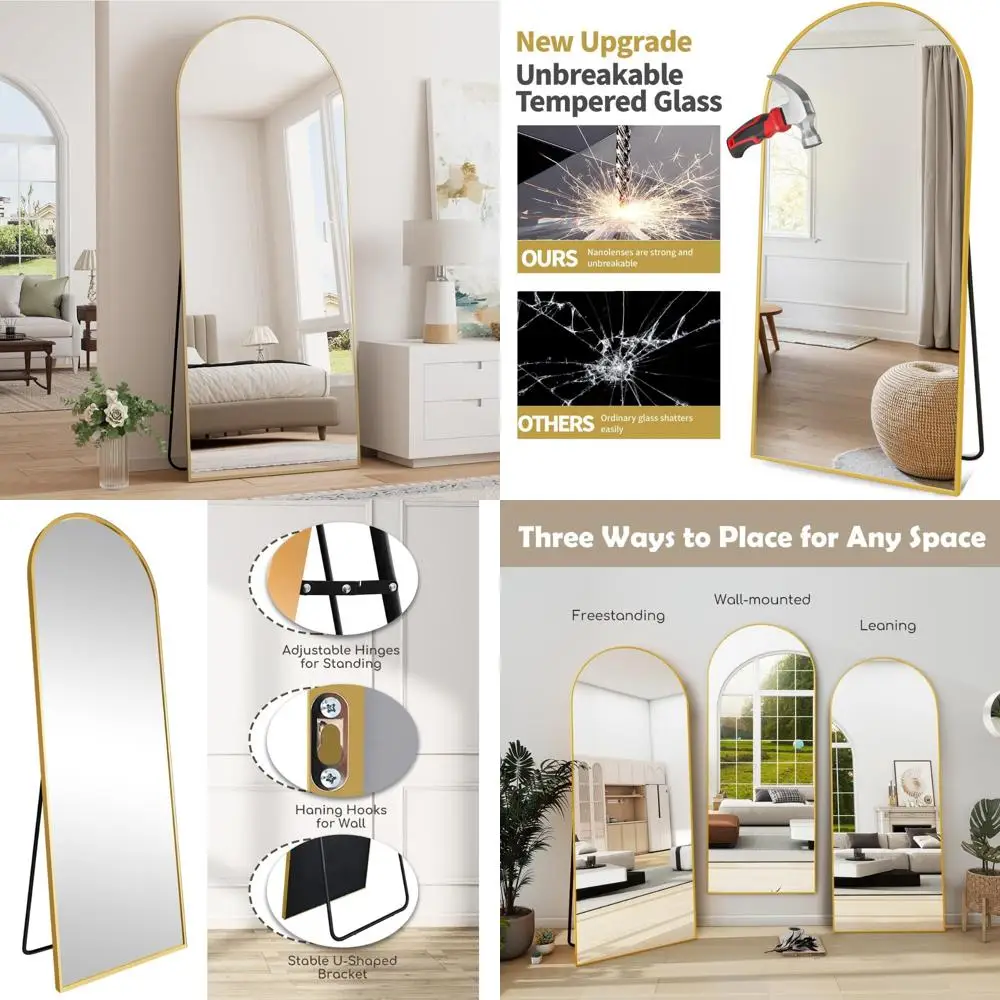 Moderne vloerstaande spiegel over de volledige lengte, 64x21 vrijstaande wandspiegels met aluminium frame voor woondecoratie