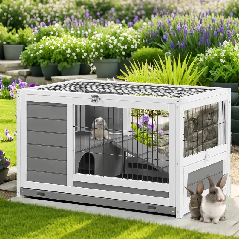 Hot Selling High Quality Bunny Hutch Rabbit Cage with Wheels Wooden Pet House for Small and Medium Animals Waterproof Pet Cage