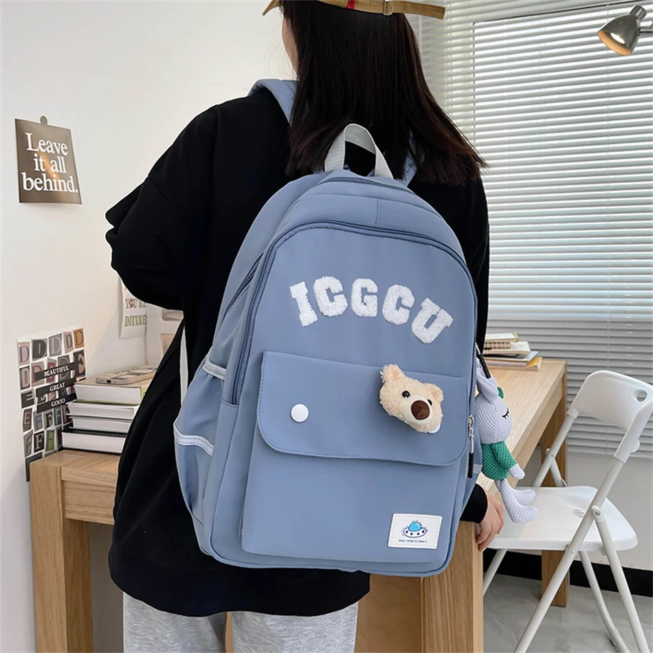 Kawaii Nylon Backpack Purses Women Bagpack 2024 Cute Student School Book Bags for Teenager Girls Large Outdoor Travel Rucksack