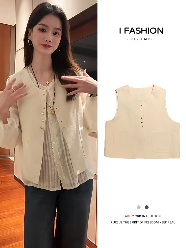 

Корейский жилет для похудения, женский модный универсальный открытый кардиган, топ, высокое качество, простой дизайн, осенняя новинка A...