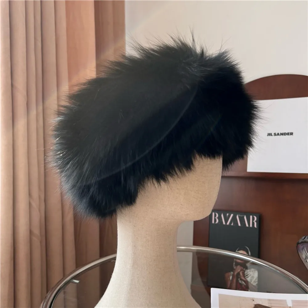 Women Elastic Knitting Real Fox Fur Headbands Fluffy Fur Scarf Ring Winter Warm Soft Fur Women's Hair Accessories Crazy Scarves