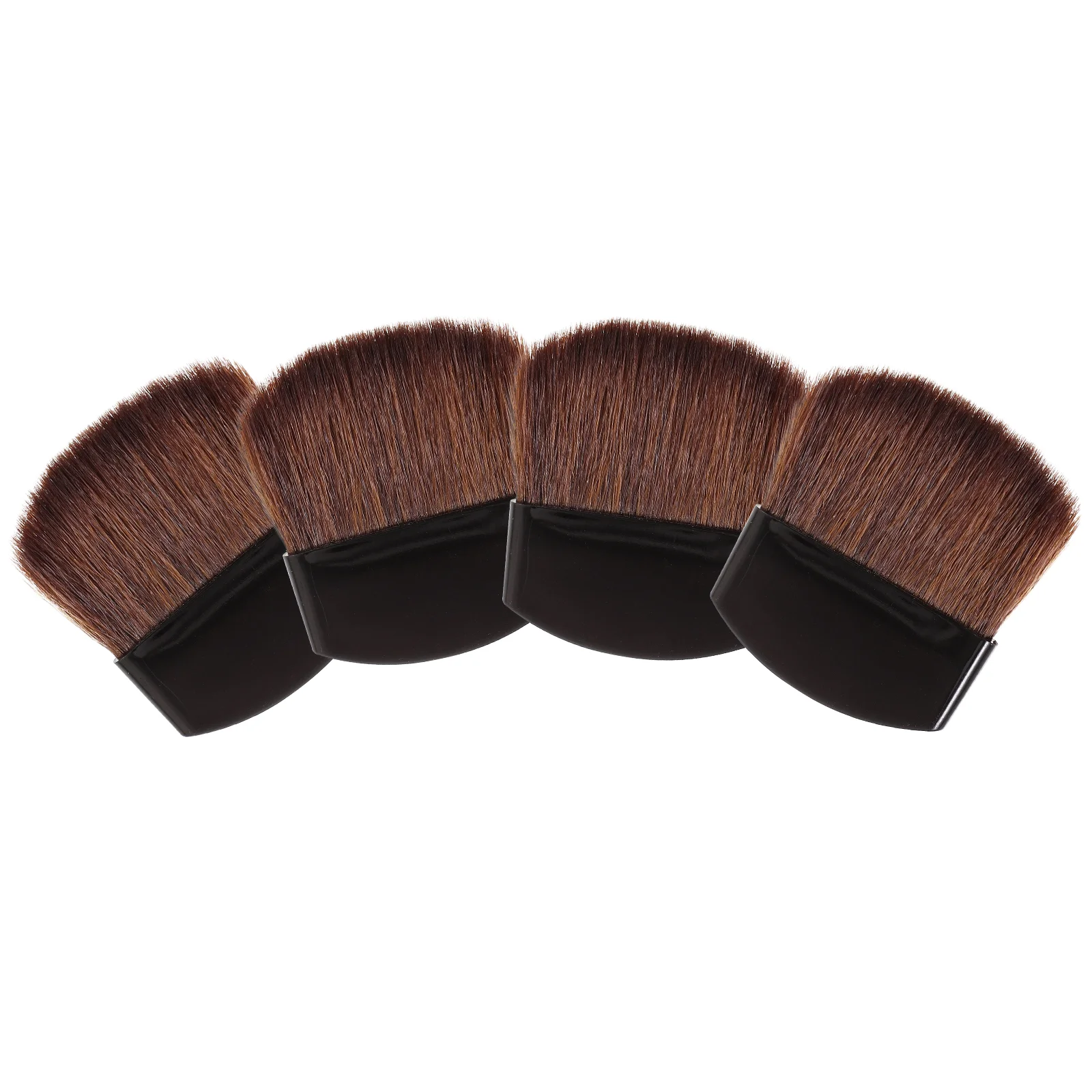 4 Stuks Halfronde Vierkante Vlok Platte Poederborstel Blush Mini Make-Up 4 Stuks (Zwart Handvat Bruin Haar) Voor Gezicht Kleine Paardenwangen