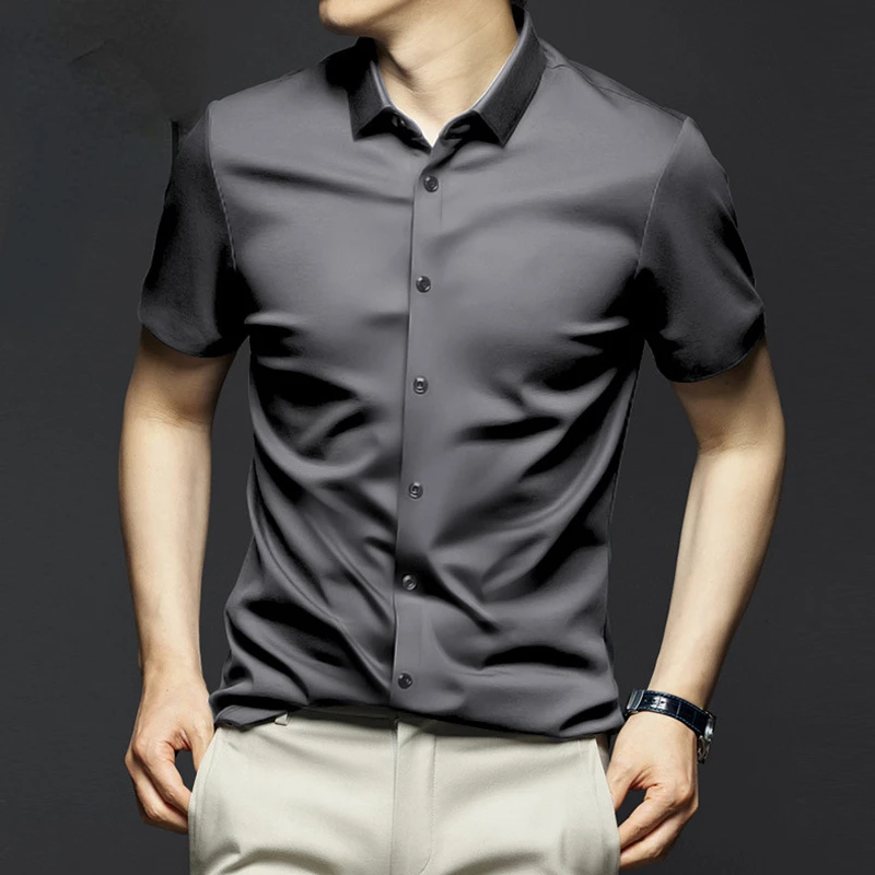 

Men's Large High Quality Formal Shirts Short Sleeve Summer Clothing Non Iron Business Casual Ice Silk Ice Feeling T-Shirts A35