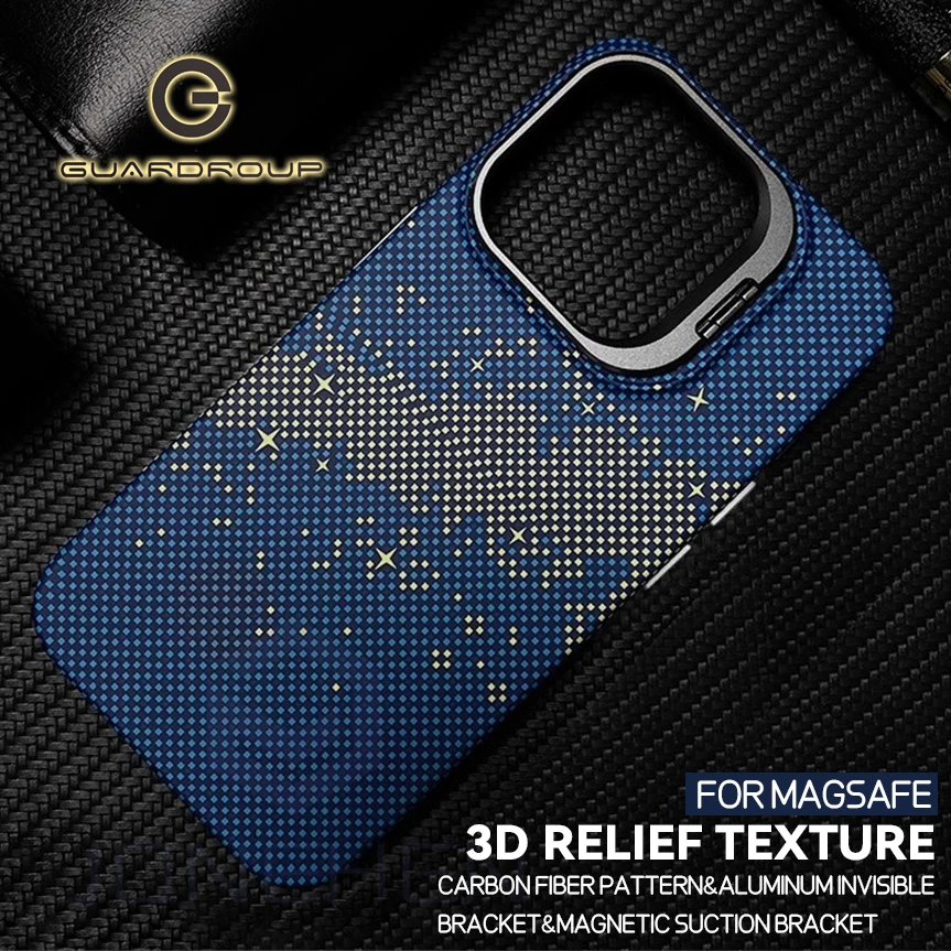 

Magnetic Carbon Fibre Texture Wireless Charge For Magsafe Case For iPhone 13 14 15 Pro Max 15Plus Stand Alloy Lens Hard PC Cover