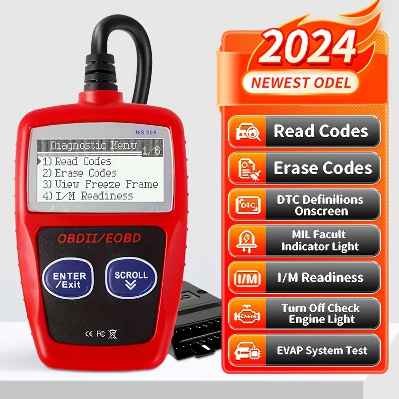 Car OBD2 Scanner Diagnostic Tool Code Reader, Car Voltage Tester Engine Fault Code Scanner, Charging Tester Diagnostic Tool MS