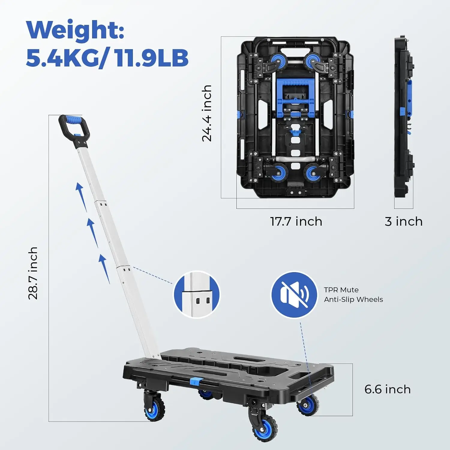 Caminhão de mão dobrável para garagem, carrinho de plataforma, Dolly Moving, carrinho portátil, armazenamento doméstico e de escritório, 300lbs