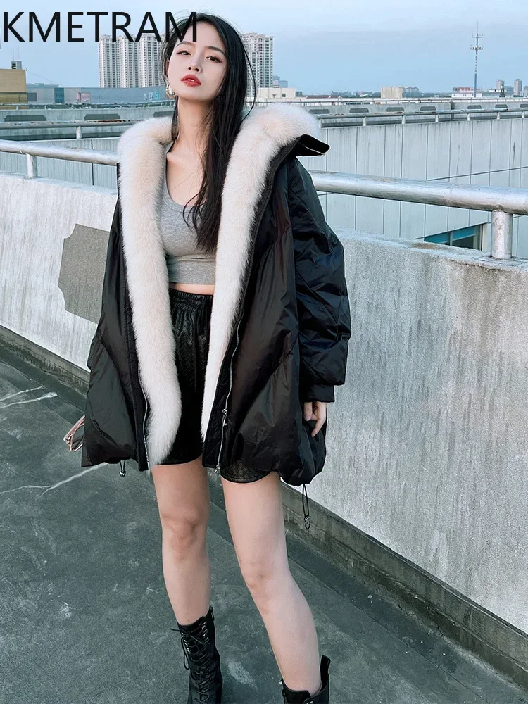 Winter White Goose Down Puffer Jacket Women Clothing Luxury Fox Fur Long Down Coats Woman New in Outerwears Пуховик Женски 2024