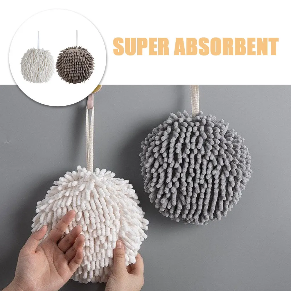 

2Pcs Chenille Hand Towels Hanging Loop Super Absorbent Soft Drying Towels for Bathroom Kitchen Portable Use