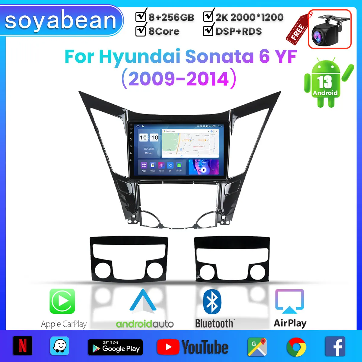 

Автомобильный радиоприемник Android 13 для Hyundai Sonata 6 YF 2009-2014,10 дюймов 2K мультимедийный плеер с 4G Car Carplay и 2Din GPS