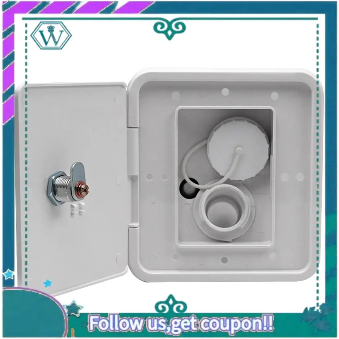 

AA92-RV Gravity Water Filler Square Hatch Water Box With Key Screw RV Trailer Caravan Accessories