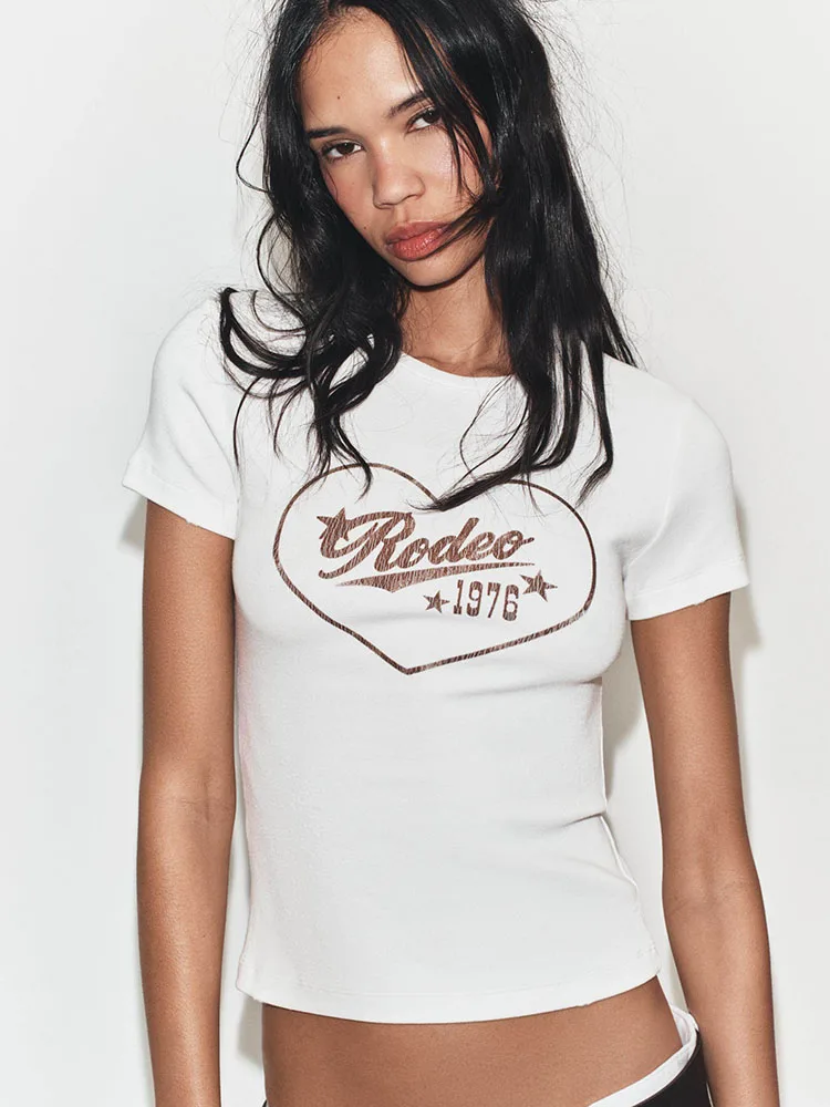 Sweet round Neck Short Sleeve T-Shirt Casual Printed Top Women's Fashion Summer New Arrival Slim Fit Chinese Style Shirt
