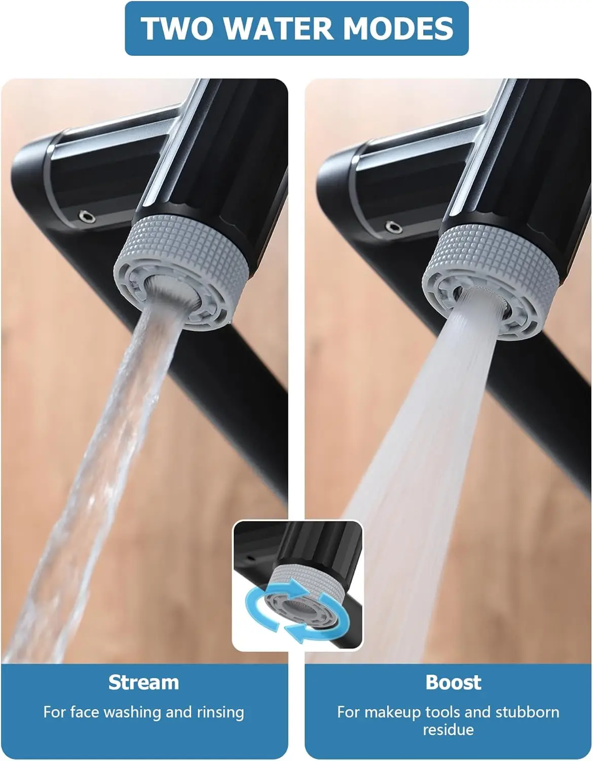 صنبور حمام بفتحة واحدة قابل للدوران مع أوضاع مياه مزدوجة لأحواض الغرور، مناسب للحمام وغرفة الغسيل، أسود غير لامع #4