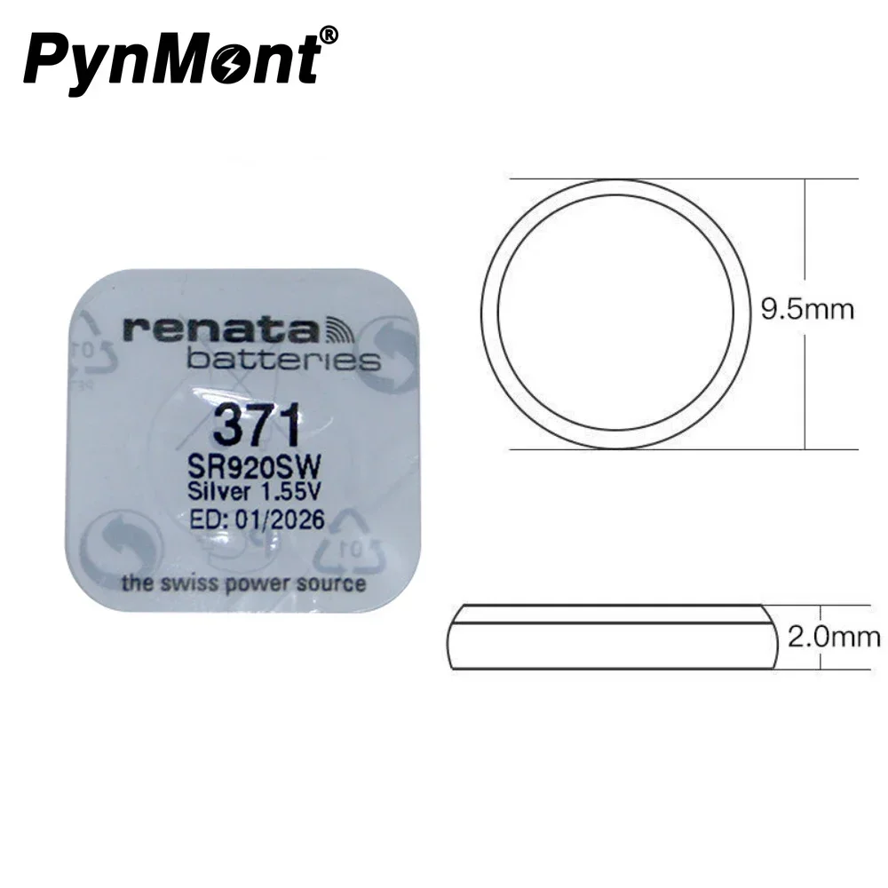 2PCS RENATA Silver Oxide Watch Battery 371 SR920SW 920 1.55V 100% 371 Renata 920 Batteries