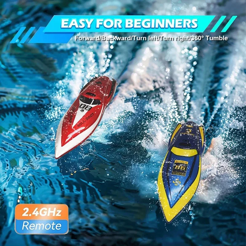 2.4GHz RC Boat Remote Control Stunt Boat 360 Rolling Waterproof Mini Speedboat Type-C Rechargeable Water Sensor Kids Toys Gifts