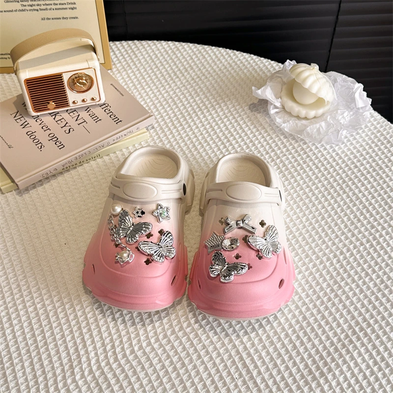 Kids Gradient Butterfly Charm Clogs Breathable Non-slip Platform Sandals with Detachable Decor for Toddler Girls - view 6
