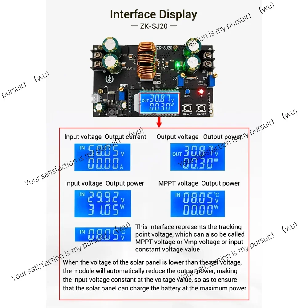 ZK-SJ20 Automatic Step Up Down Module MPPT with LCD Display Buck Boost Converter Power Supply Module Adjustable Board XY