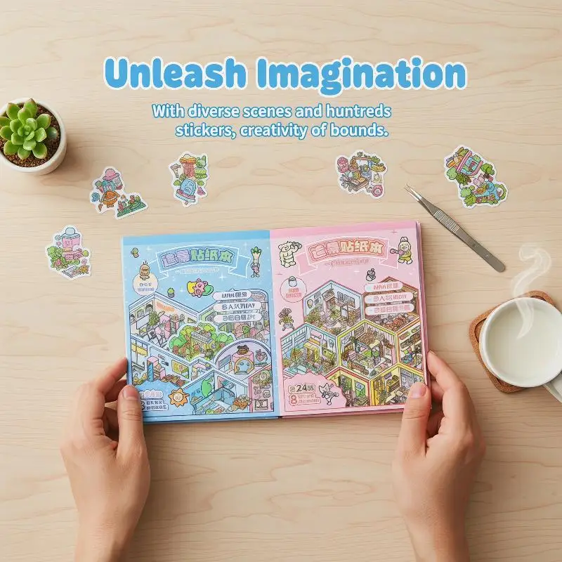 Dreidimensionale Landschafts-Sticker, Life Shadow Serie, Niedliche Cartoon-Schüler Mini-Notizbuch Landschafts-Stickerbuch