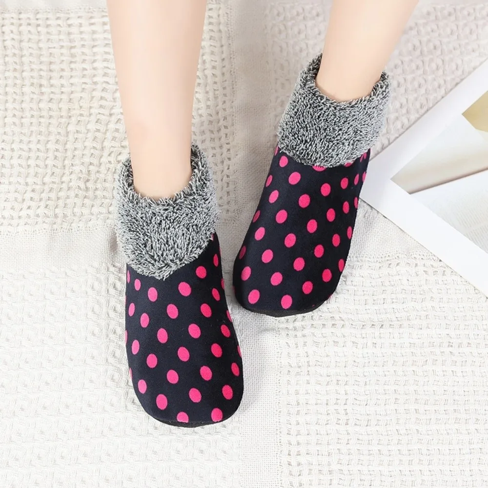 

Модные зимние теплые домашние носки для кровати, домашние термонескользящие носки, эластичные круглые тапочки в горошек для женщин