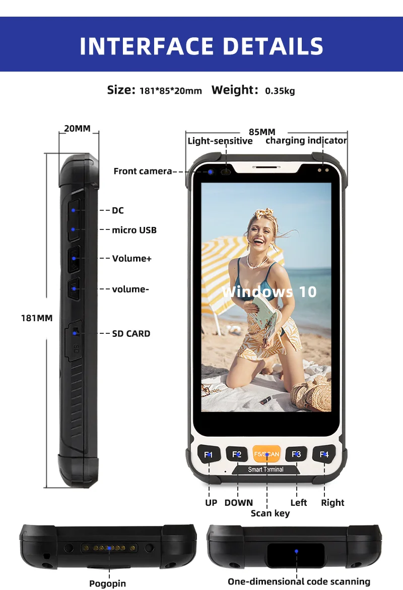 Windows 10 OS  5.5 inch  Rugged Handheld Touch Screen Handheld PDA Barcode Scanner Industrial Windows PDA Wifi