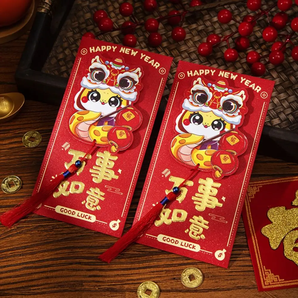 6 pçs estilo chinês 2025 cobra ano envelopes vermelhos tradicional hongbao 3d ano novo dinheiro bolso bênção boa sorte pacote vermelho