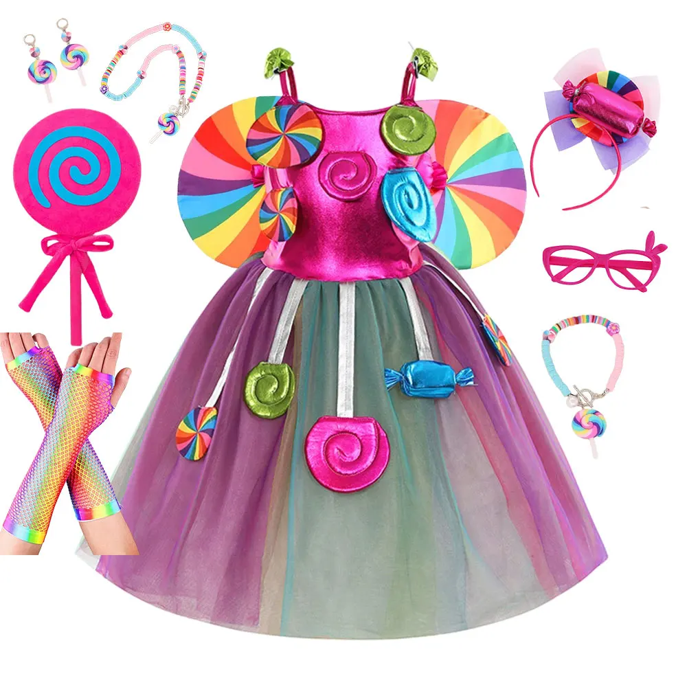 Fancy Lollipop Tutu Dress 2025 Purim Celebration Carnival High Quality Rainbow Tulle Robe Jewish Parade Girl Candy Costume 6-10Y