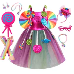 Fancy Lollipop Tutu Dress 2025 Purim Celebration Carnival High Quality Rainbow Tulle Robe Jewish Parade Girl Candy Costume 6-10Y