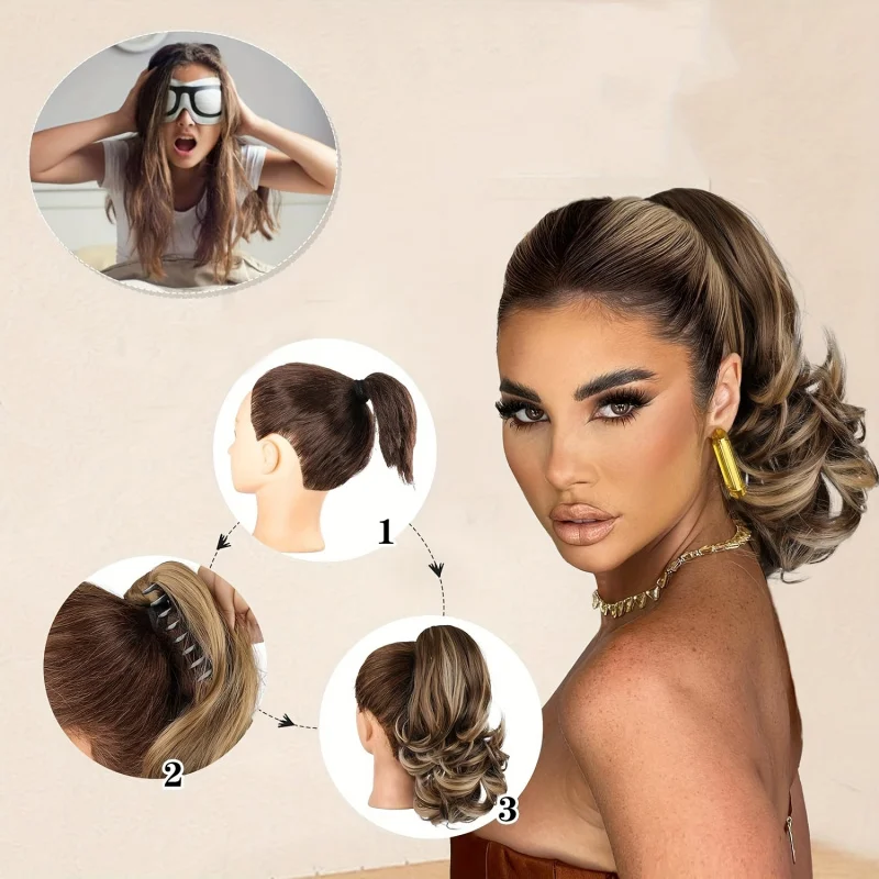Claw Clip Ponytail Extension - Dark Brown/Black Wavy Curly Hair Synthetic Hair Extensions for Women Daily And Special Occasions