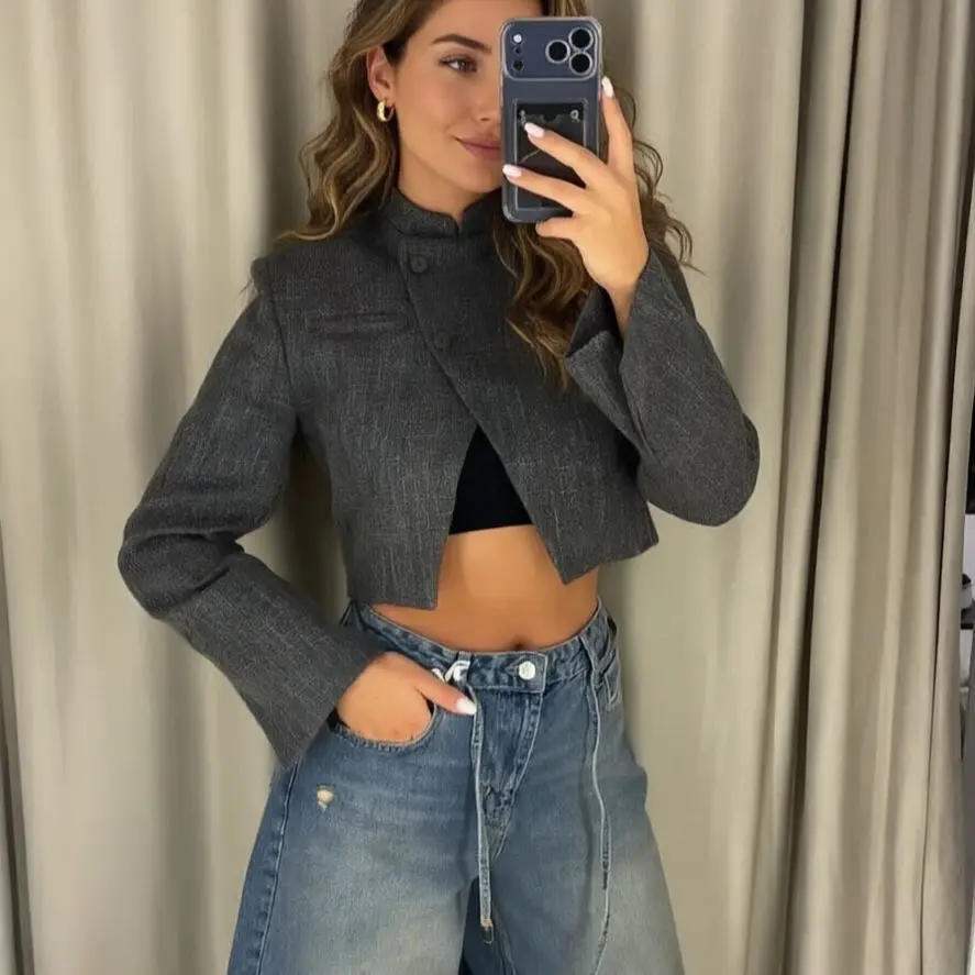 Temperament Short Fragrant Coat Women's Loose Design Stand-up Collar Jacket Women's Trendy Coat