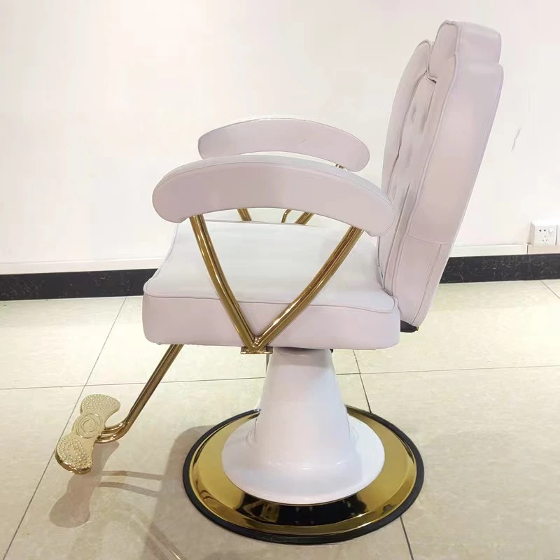 Salon Gold White Hydraulic Gold Pump Fancy Pink White Black Green Styling Barber Chair With Cover