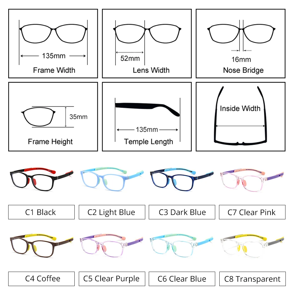 Ultra-light Flexible Kids Glasses Frames Boy Girl Square Anti Blue Light Clear Eyeglass Medical Prescription 0 Diopter Glasses view 3