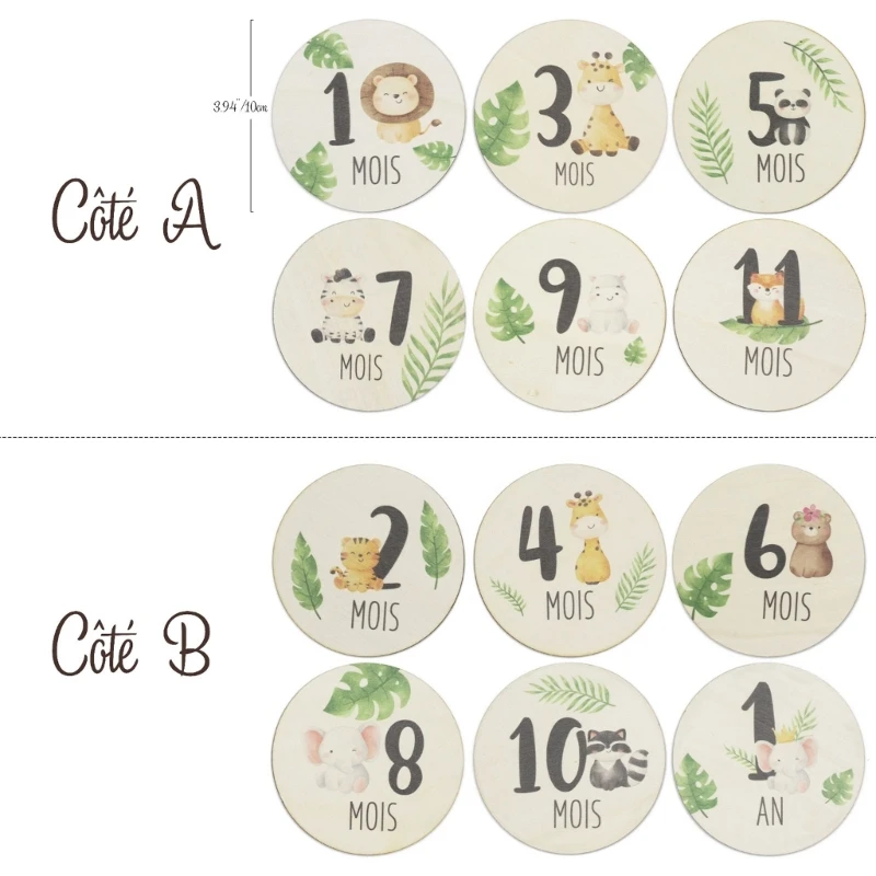 6 ชิ้นรูปแบบสัตว์น่ารัก Baby Milestone Cards ไม้ทารกแผ่นไม้การ์ดของขวัญ