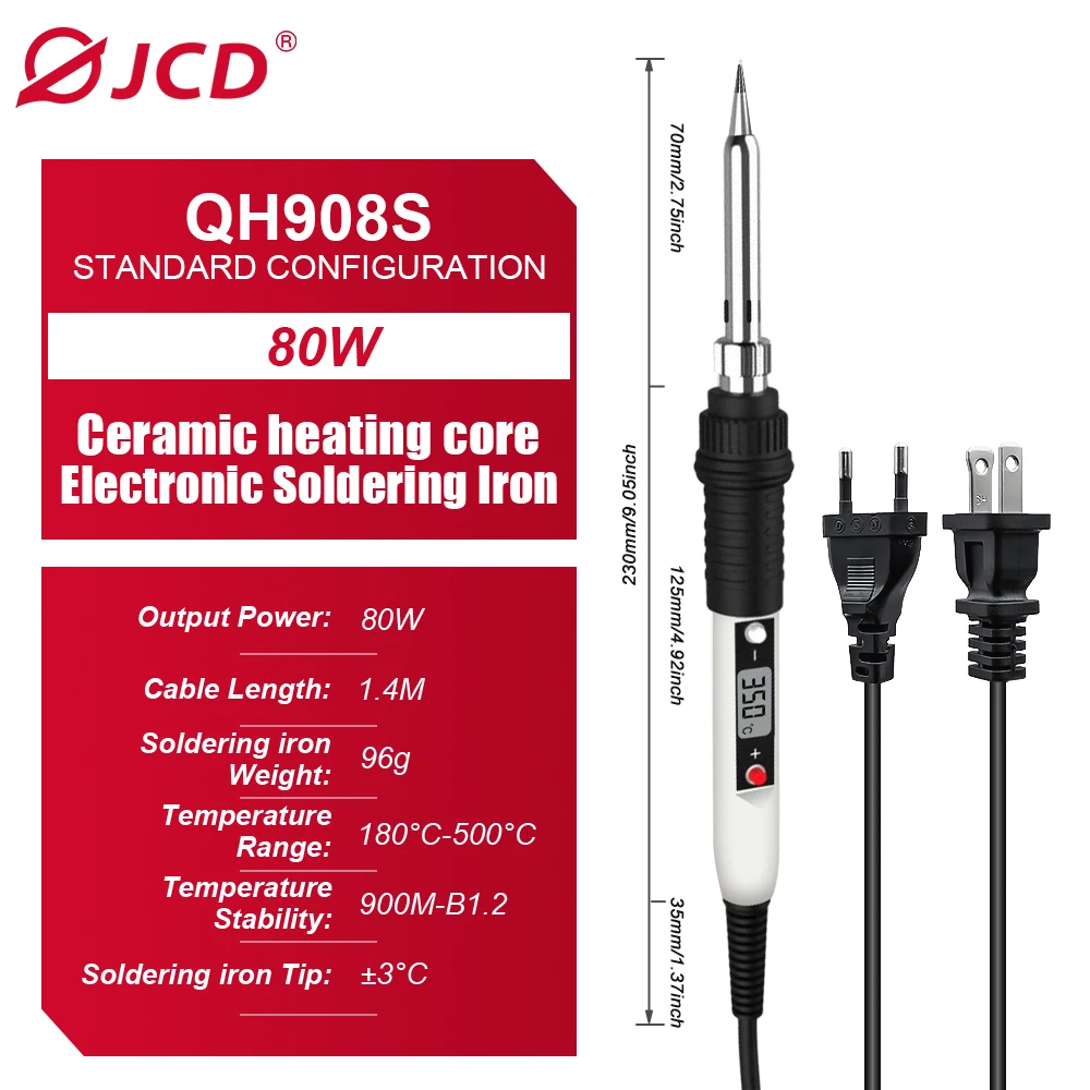 JCD 80W Digital Electric Soldering Iron LCD Display Temperature Adjustable 220V/110V Ceramic Heater Soldering Tips Welding Tool