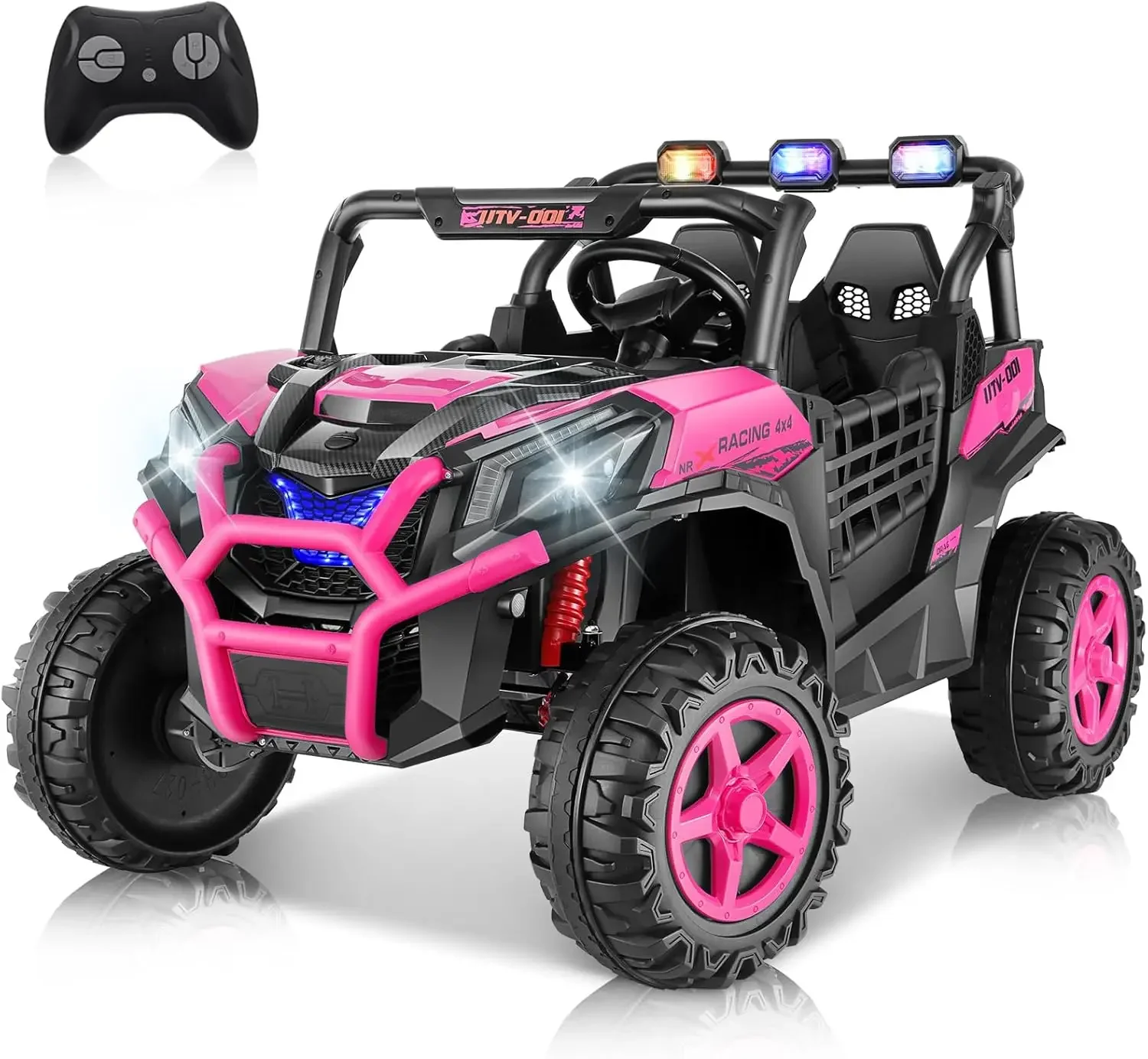 24V Ride On Toys for Big Kids, 2 Seater Kids Electric Truck Cars Vehicles w/Remote Control, 20" Spacious Seat, 4 Shock