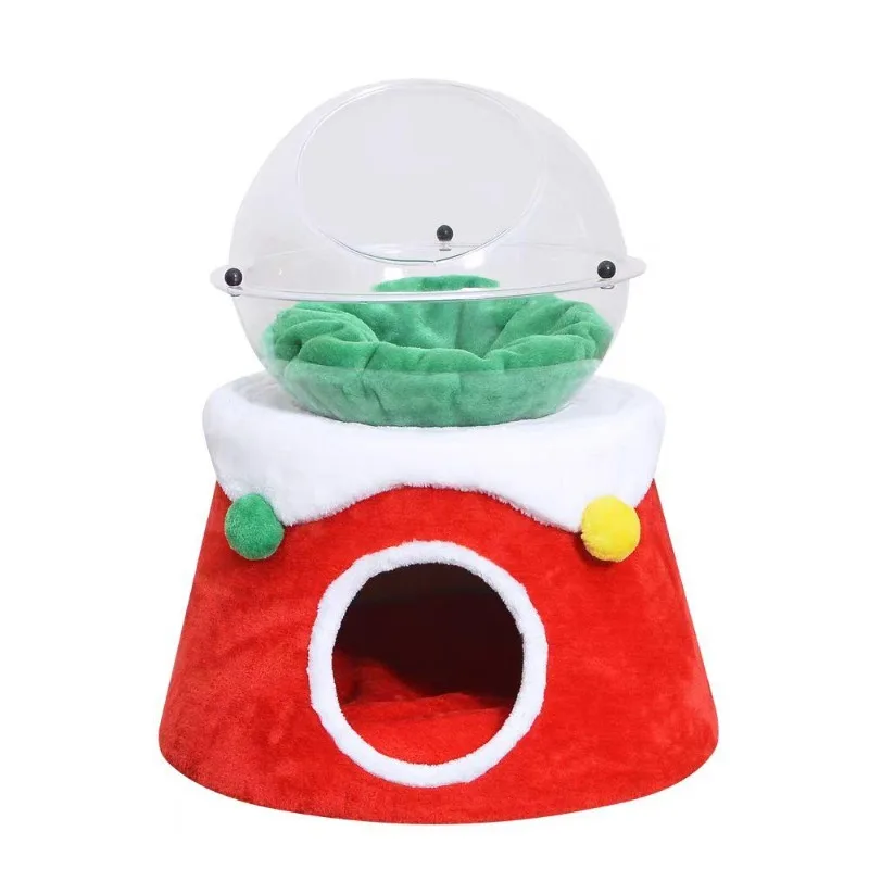 Crystal Ball Christmas Double Cat Nest Acrylic Space Capsule Pet New Year Cat Toy Cat Integration2024 New Christmas Gift