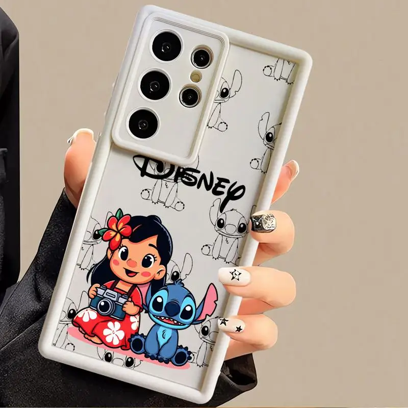 Disney Cute Stitch Case For Samsung S23 S24 S22 Ultra S20 FE S21 Plus Angel Eye Ladder Shockproof Phone Cover Silicone Shell