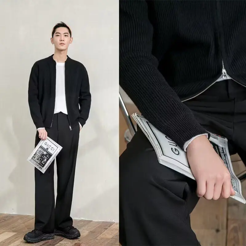 

American Sle V-Ne Knitted Sweater Cardigan Men's Color Casual Loose Fit Winter Outerwear Soft Polyester Fiber